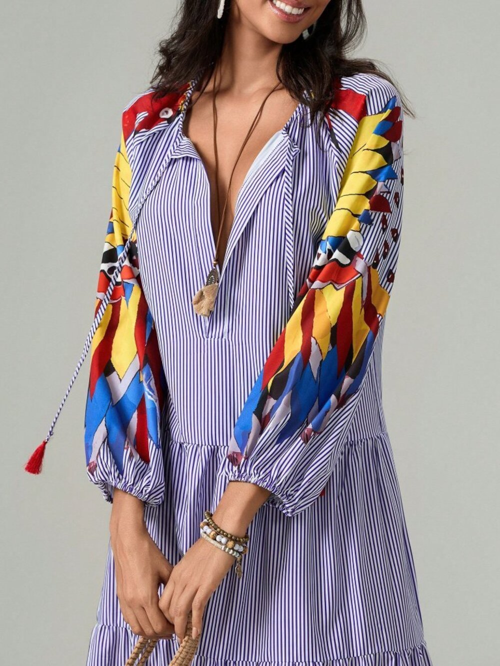 Blue Casual Women's Boho Floral Puff Sleeve Maxi Dress - Picture 10 of 10